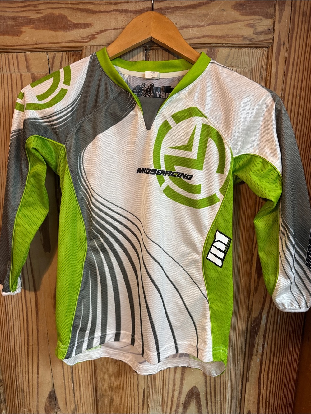Kids Green & White bike racing Jersey medium Mooseracing